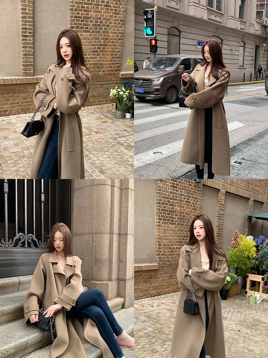 

Двустороннее твидовое пальто Achi из 00% шерсти с поясом, свободная посадка, большая верхняя одежда kets een, женское модное зимнее пальто