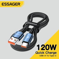 Essager 120W USB A to Type C Cable Super Fast Charge 6A For iPhone 17 16 15 Xiaomi 12Pro Redmi K50 Note 11Pro Black Shark5 Pro