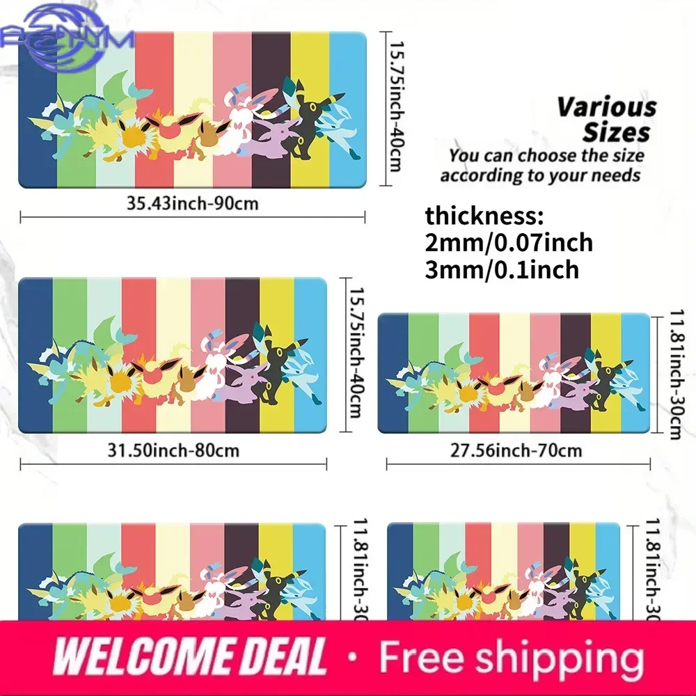 Large Extended Mousepad, Rainbow Vertical Stripes Cartoon Creature Group Art Desk Mat, Rubber Non-Slip Base, Waterproof Gaming K