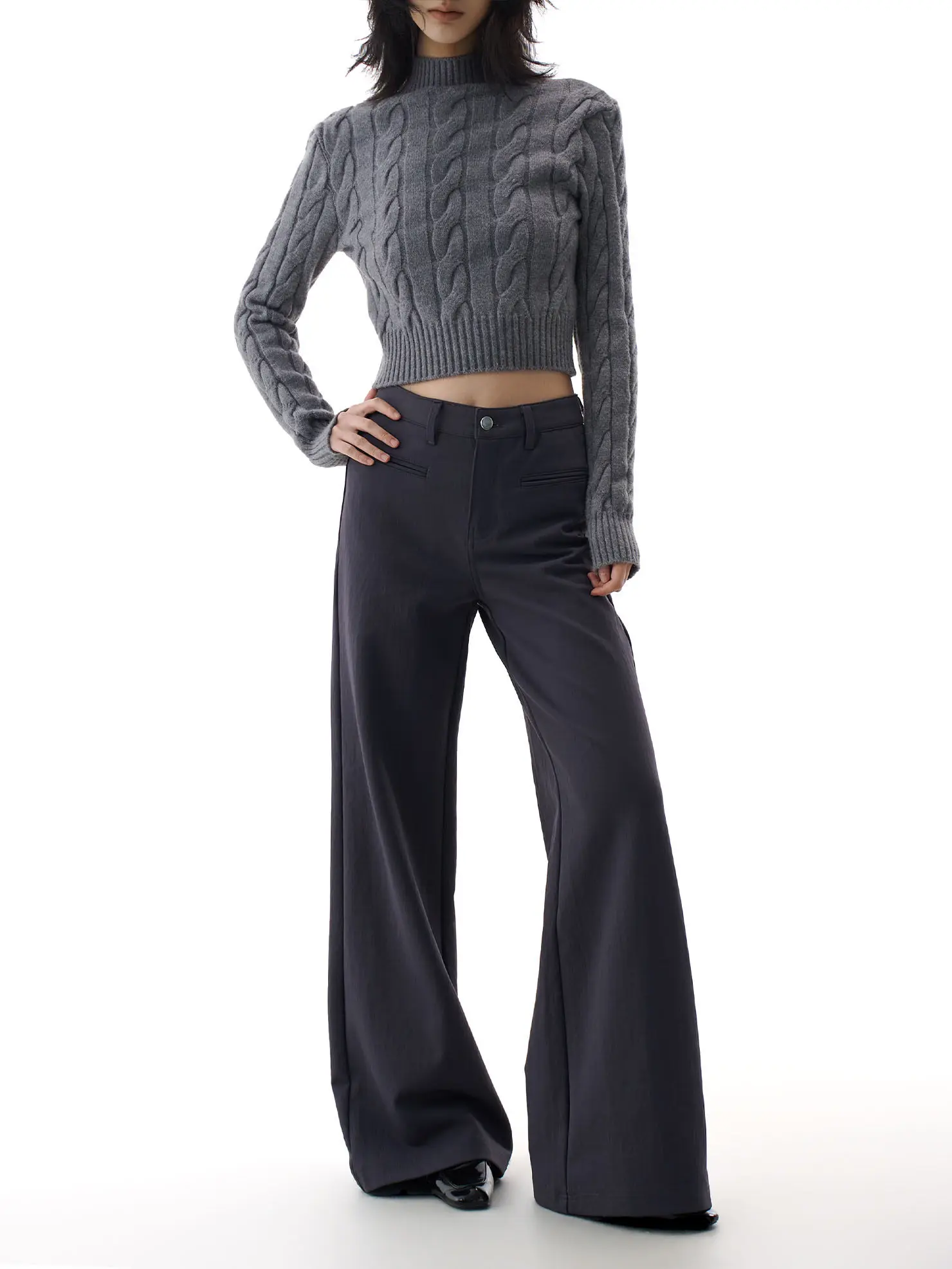 ZHISILAO New Elegant Office Lady Pants Women Vintage Grey Wide Leg Straight Trousers Spring 2026