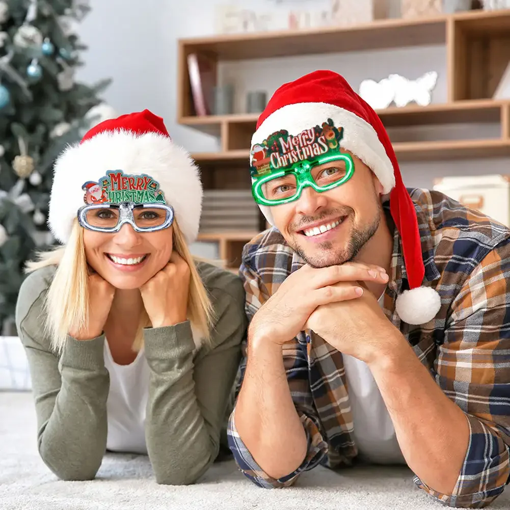 New Year Party Supplies Kids Adults Favors Photo Props Christmas Cartoon LED Glasses Glow in The Dark Battery Powered Glasses