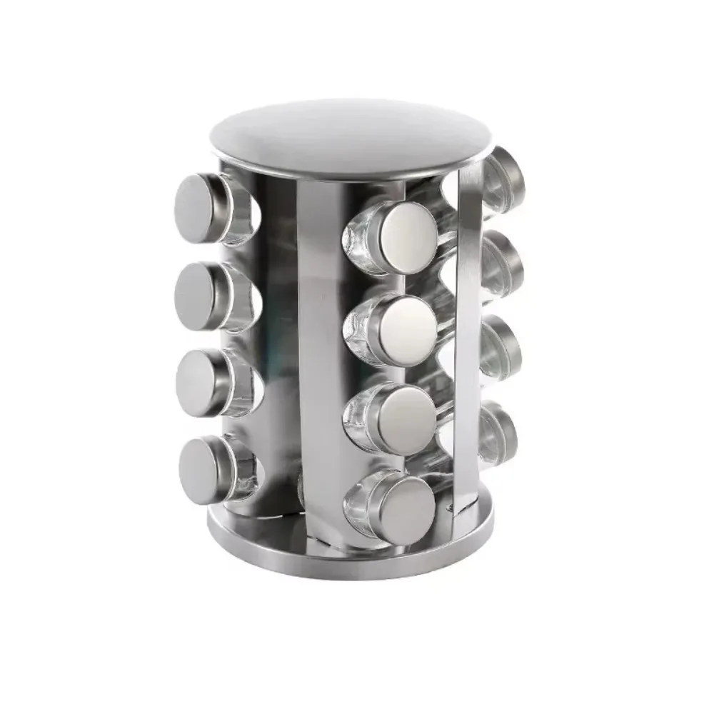 

360 Rotating Rotating Spice Rack Stainless Steel Food Grade Glass Seasoning Bottle Multi-Functional Round Design