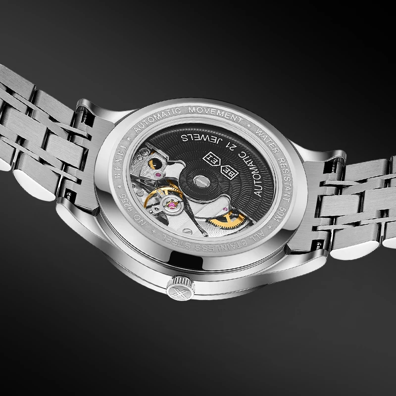 Reloj Automático Bexei para hombre luminoso de acero inoxidable 316L calendario mecánico zafiro reloj de lujo para hombre resistente al agua luminoso 9255