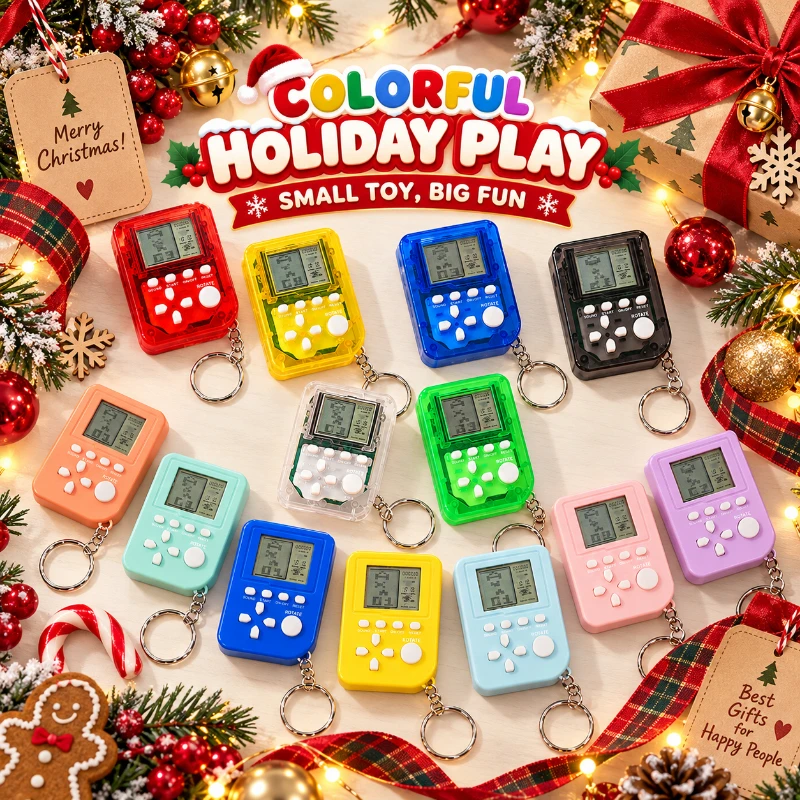 Colorful Mini Pocket Game Keyring Nostalgic Handheld Game Toy Key Chain Bag Hanging Decoration For Christmas