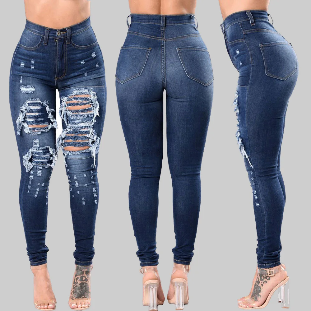 

Hole Jeans Women Denim Pencil Pants Ripped High Waist Distressed Washed Skinny Stretch 2025 Streetwear Ankle Length Trousers