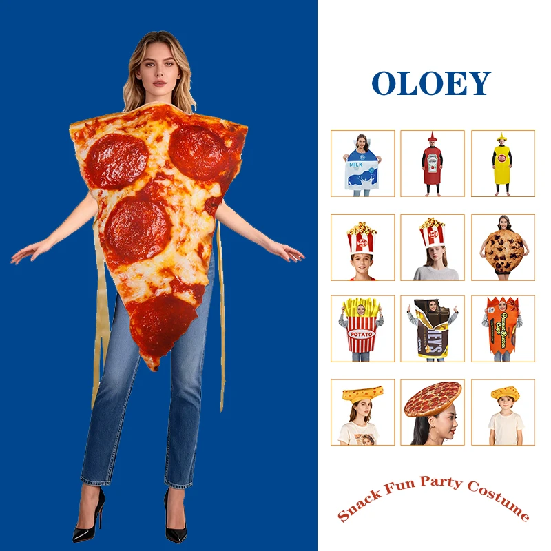 Disfraz Divertido de Pizza para Adultos, Disfraz de Comida para Halloween, Cosplay, Conjuntos Familiares, Carnaval, Pascua, Purim, Disfraz de Pastel de Queso, Talla Única