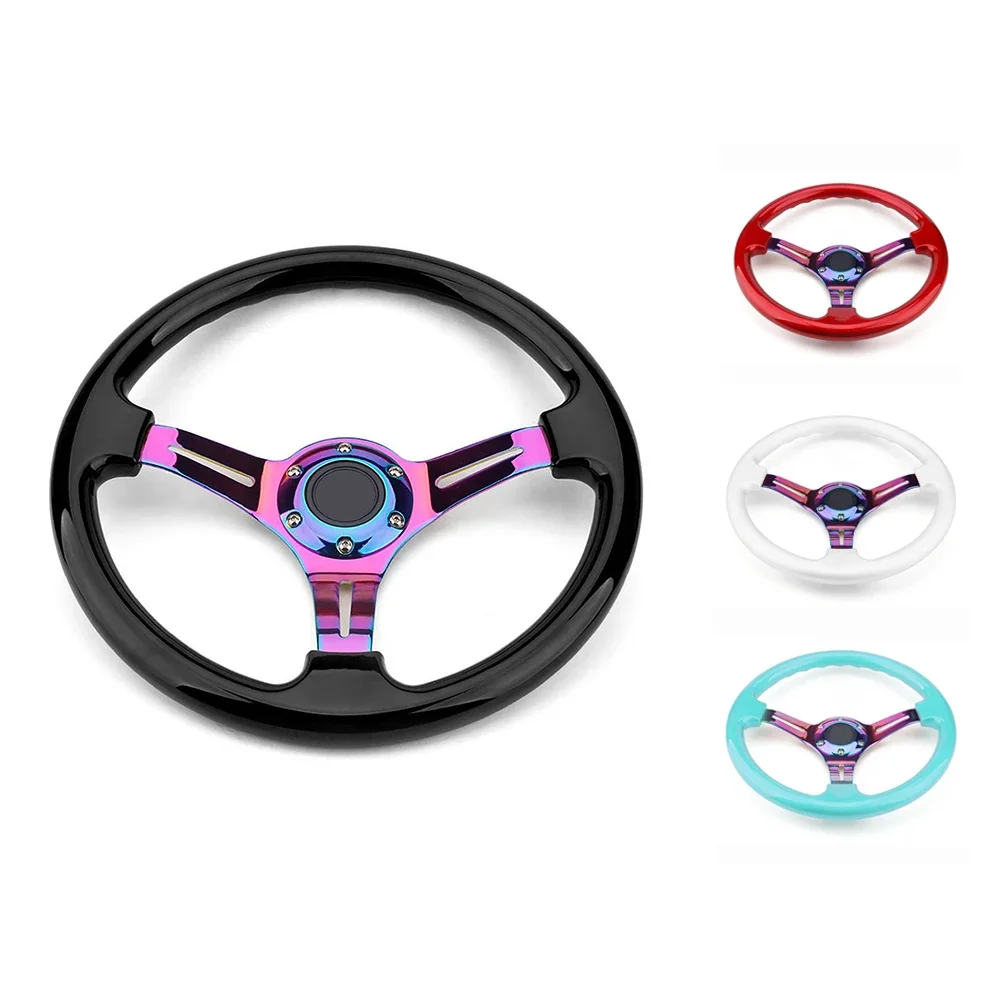 

350mm 14" Racing Sport Steering Wheel 6 Bolts 3 Spoke Slotted Center Colorful Frame Steering Wheel With Horn Button Wholesale