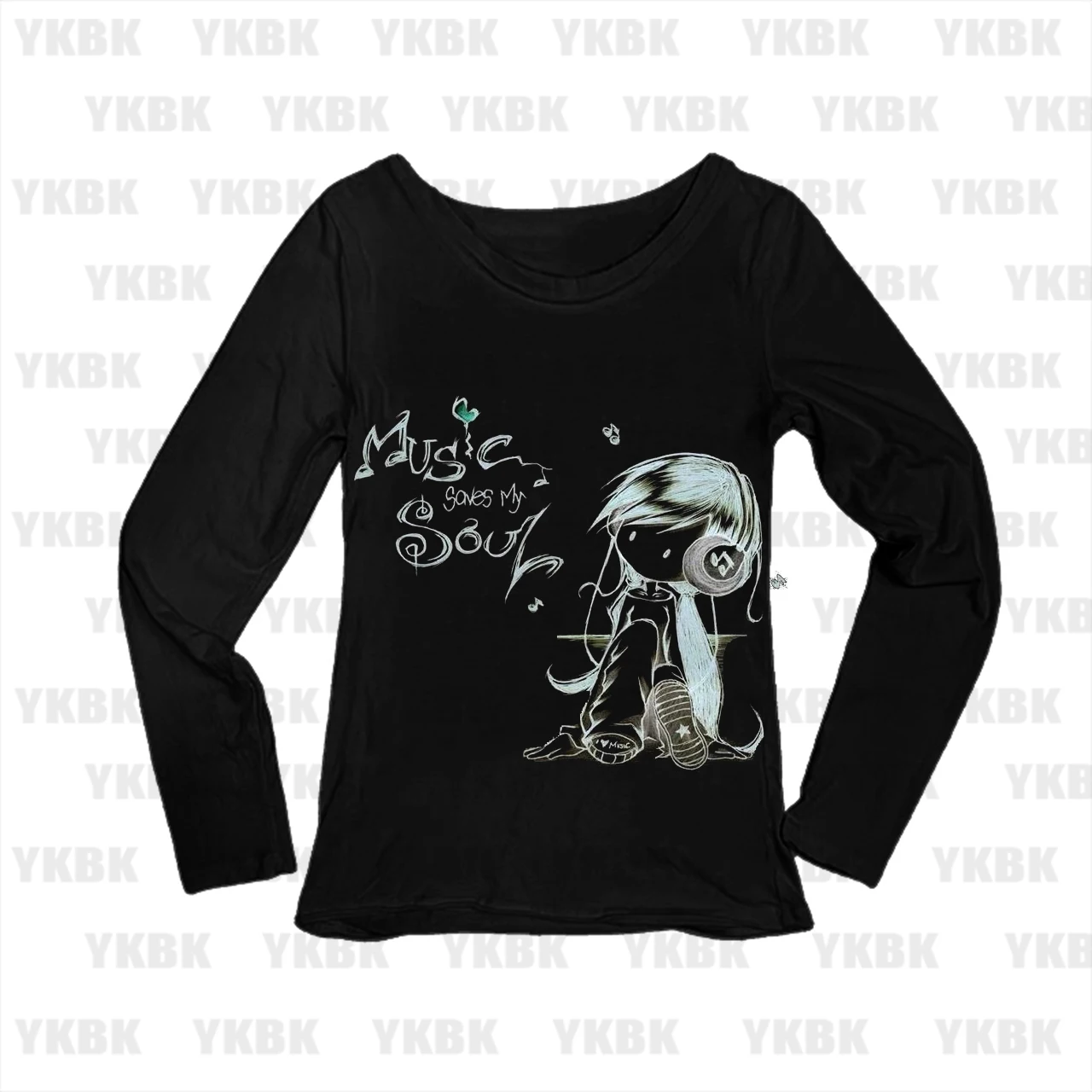 Kawaii Long-sleeve Tops Emo Girl Printing Long-sleeve Tees Y2k Style Trashy Slim Long-sleeve Tees Aesthetic Grunge Sexy Tops 90s
