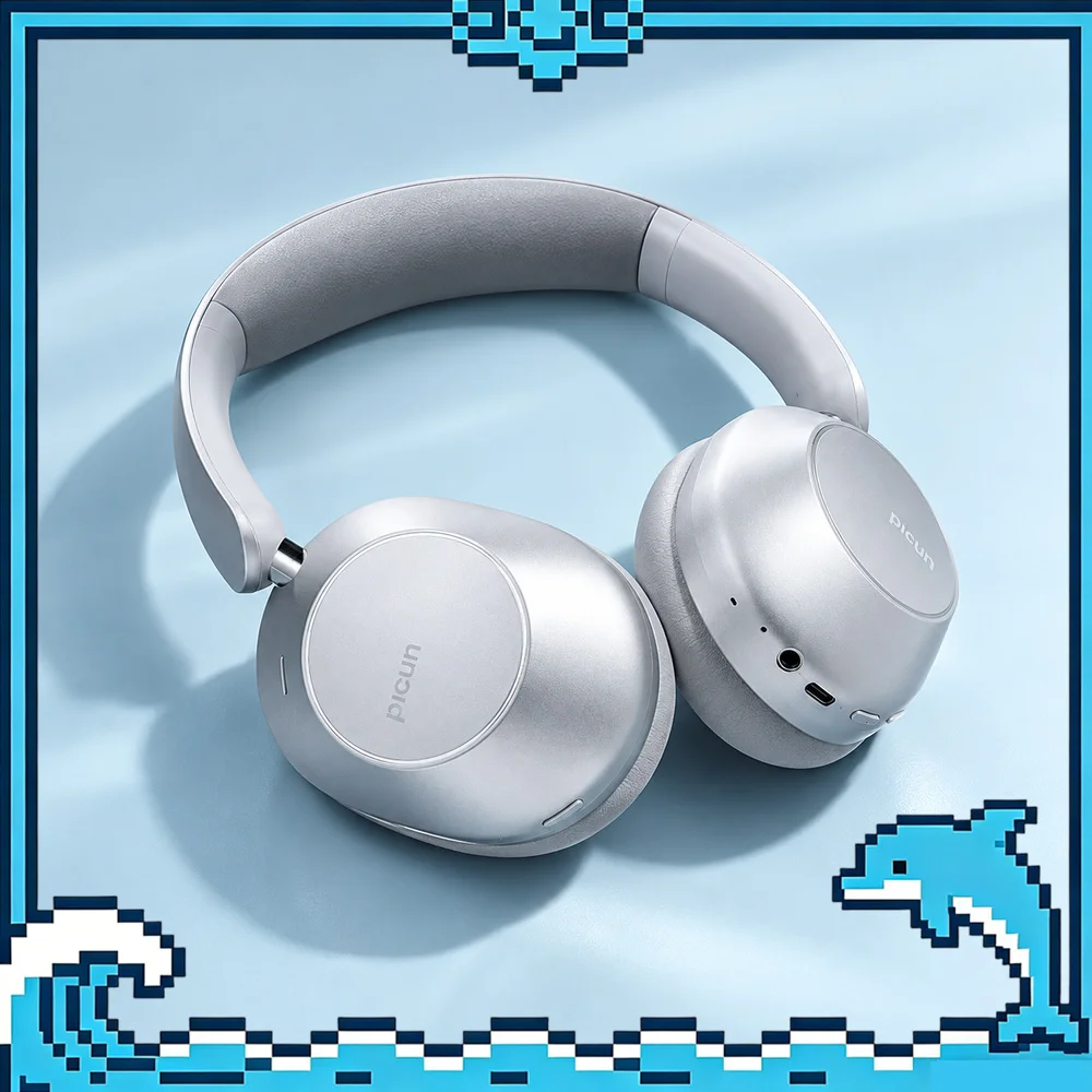Picun F6 Over-Ear Wireless Headphones, -58 dB Adaptive ANC, Hi-Res Audio, 40 mm Bio-Carbon Driver, 6-Mic ENC Calls