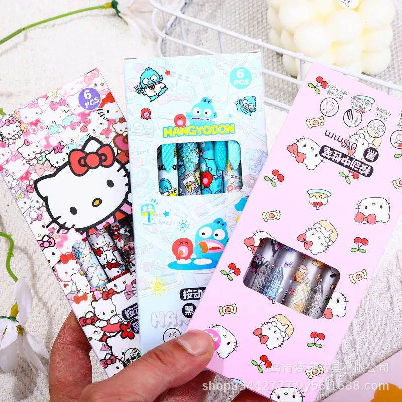 

6Pcs Hello Kitty Hangyodon Gel Pens Cartoon New Pressing Pen ST Black Water Ink 0.5mm Cute Signature Pen Stationery Student Gift