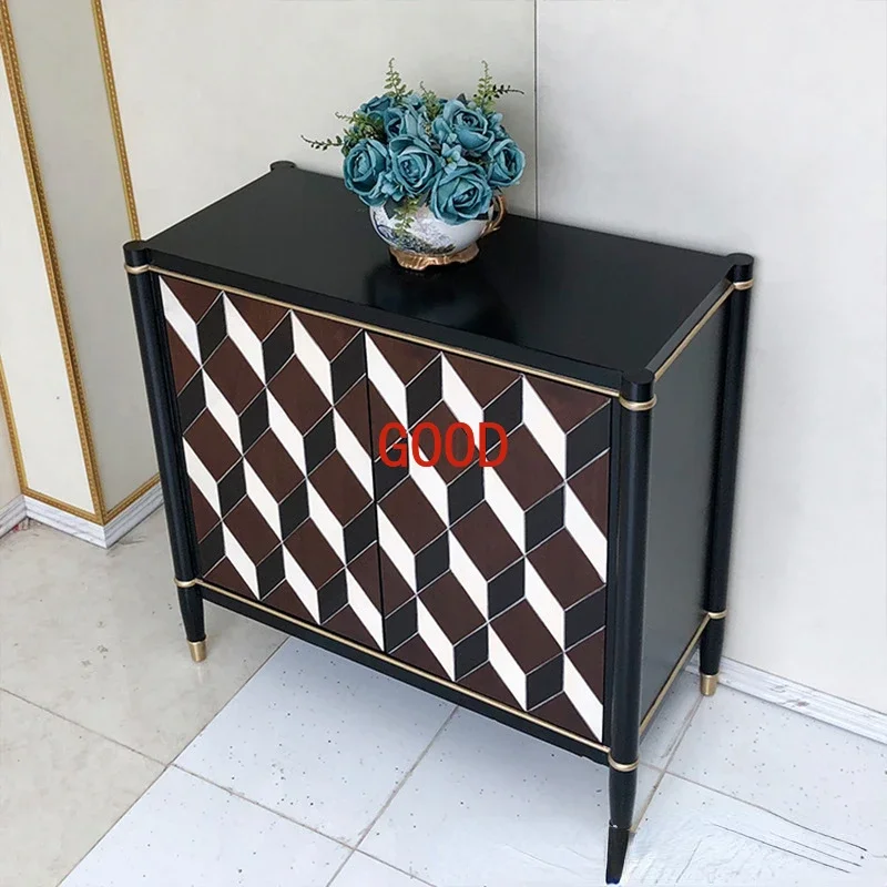 Solid Wood Affordable Luxury Style Shoe Cabinet Creative Diamond Hallway Cabinet