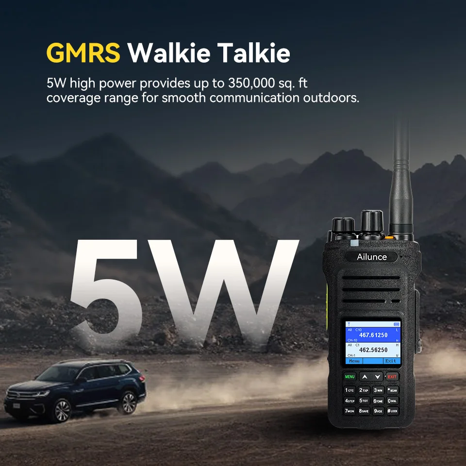 Retevis Ailunce HA1G GMRS Handfunkgerät mit Kabel, IP67 wasserdicht, NOAA Wetterwarnung, 2800mAh Akku, Repeater-Funktion – Detail 2