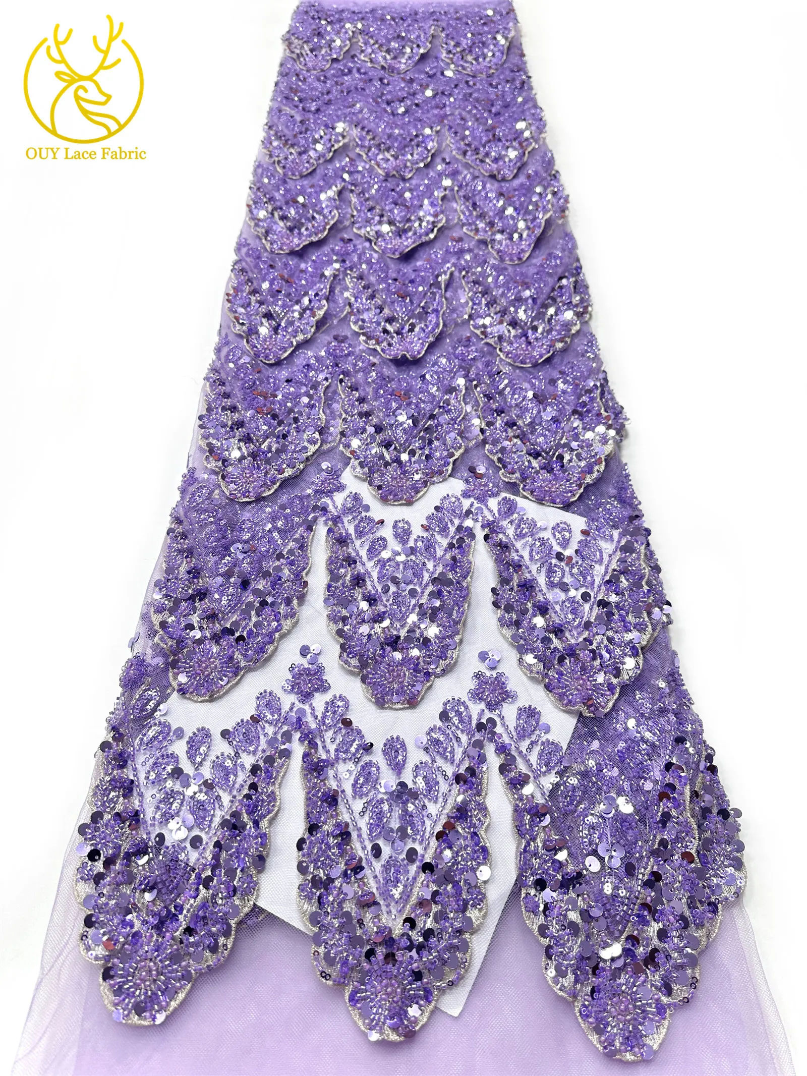 Hochwertiger luxuriöser französischer 3D-handbestickter Perlen-Spitzenstoff, 5 Yards, afrikanischer nigerianischer Pailletten-Spitzenstoff für Braut- und Partykleider – Detail 19