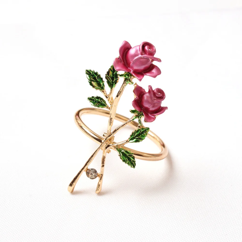 1pcs/lot Rose flower napkin buckle oil-drip diamond napkin ring alloy table top cloth ring