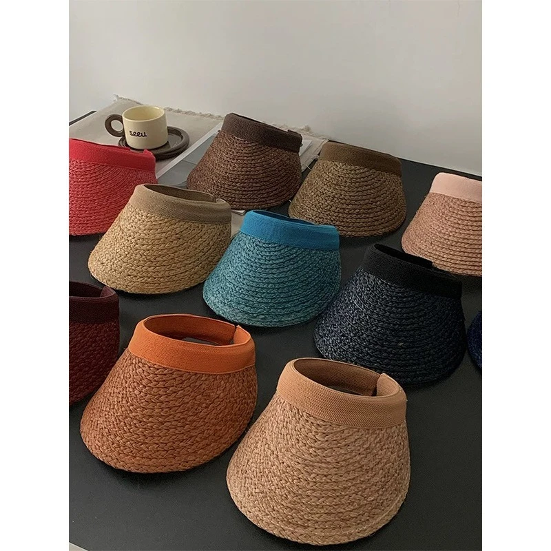 

Straw-woven sun-shading and UV-protection open-top hat