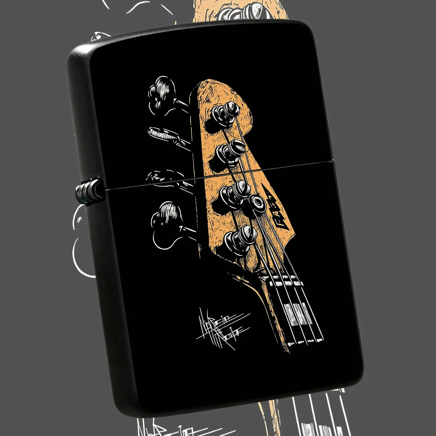 Vintage Hand-Drawn Guitar Head Patterned Lighter, Artistic Creative Portable Daily Companion, Ideal Forlovers, Suitable For Camping Gathering Casual Daily Use Scenarios, Exquisite Unique Decorative Practical Gift With D A Humorous And Inter