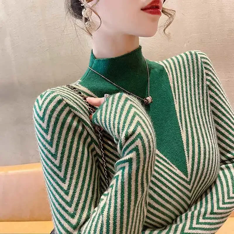 Women Clothing Fashion Slim Fake V-neck Knit Pullovers Autumn Winter Vintage All-match Mock Neck Sweaters Office Lady Y2k Tops