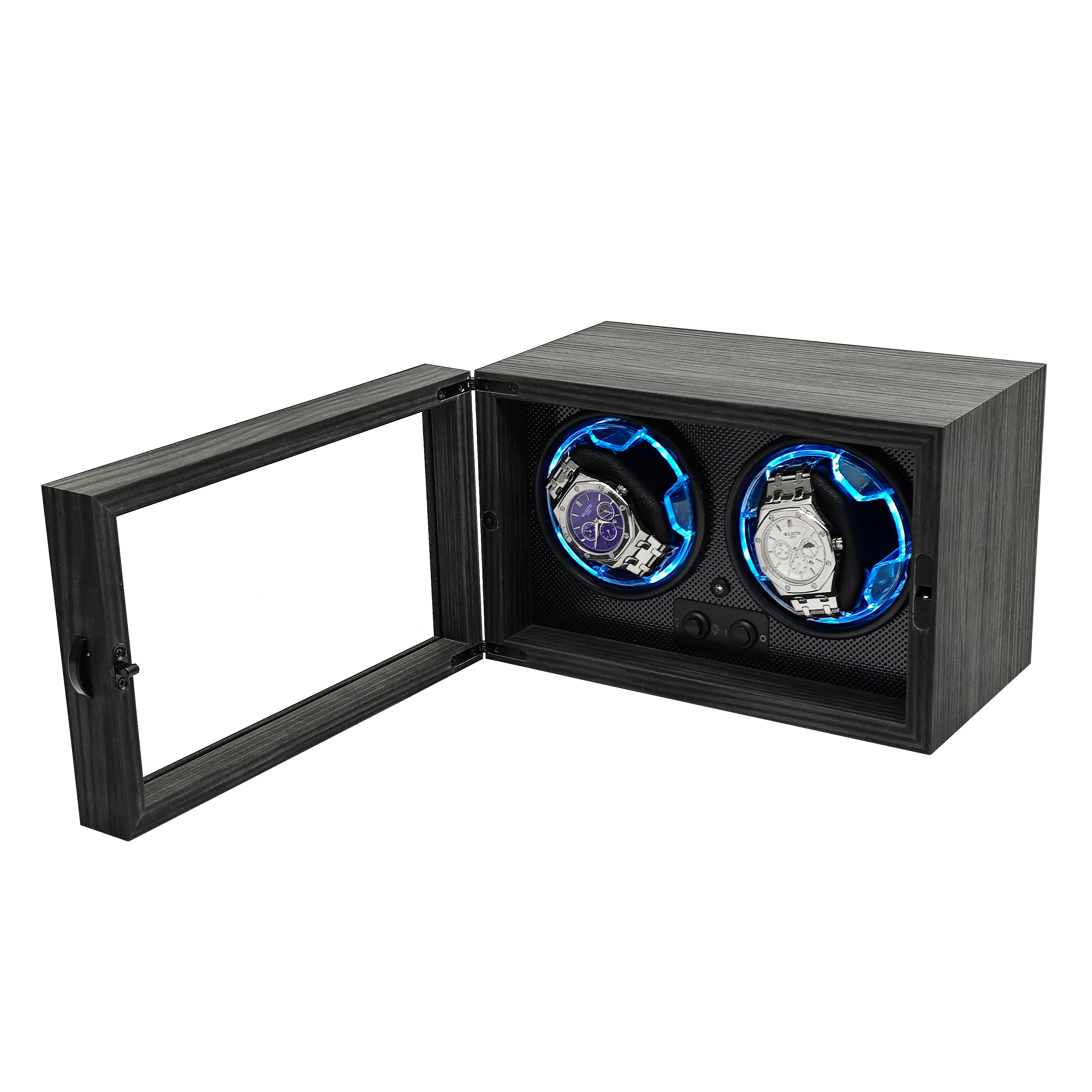 Watch Display Luxury Black Walnut Grain 2 4 Slot Rotating Stop Open Function Watch Winder Storage Box With Active Muting view 6