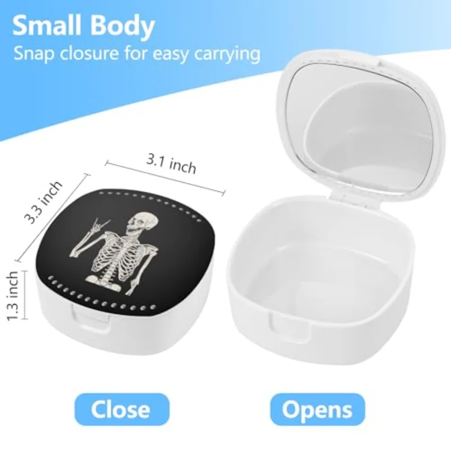 Retainer Case with Mirror and Ventilation Holes - Night Guard and Orthodontic Aligner Case, Black Skull