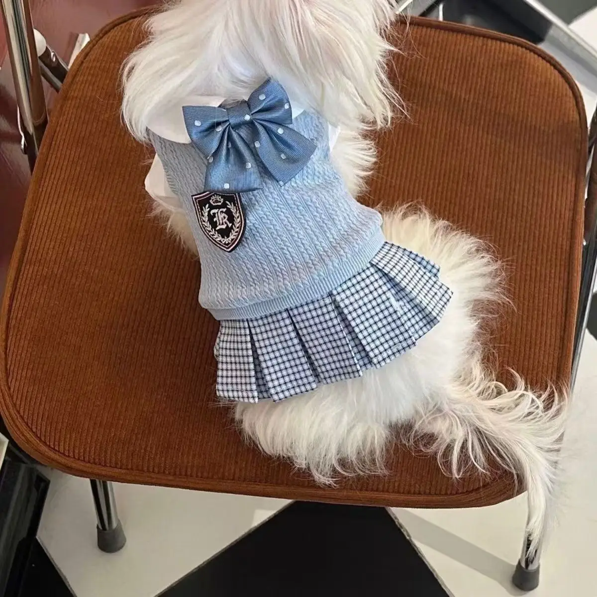 Autumn and Winter College Dress, Pet Sweater Pet Plaid Dress Cat Small Dog Clothes Cute Bow Tie Dog Clothes for Small Dogs