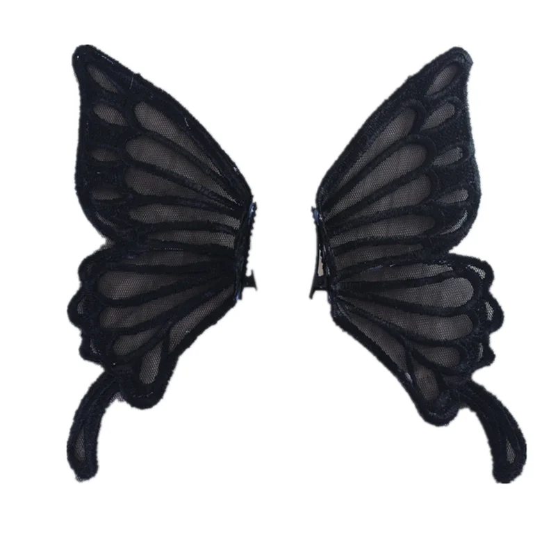 Épingle à cheveux en dentelle elfe pour filles, ailes de papillon noires et blanches, vêtements de sauna Lolita, magnifique pince à bord latéral, accessoires pour cheveux, cosplay tout match