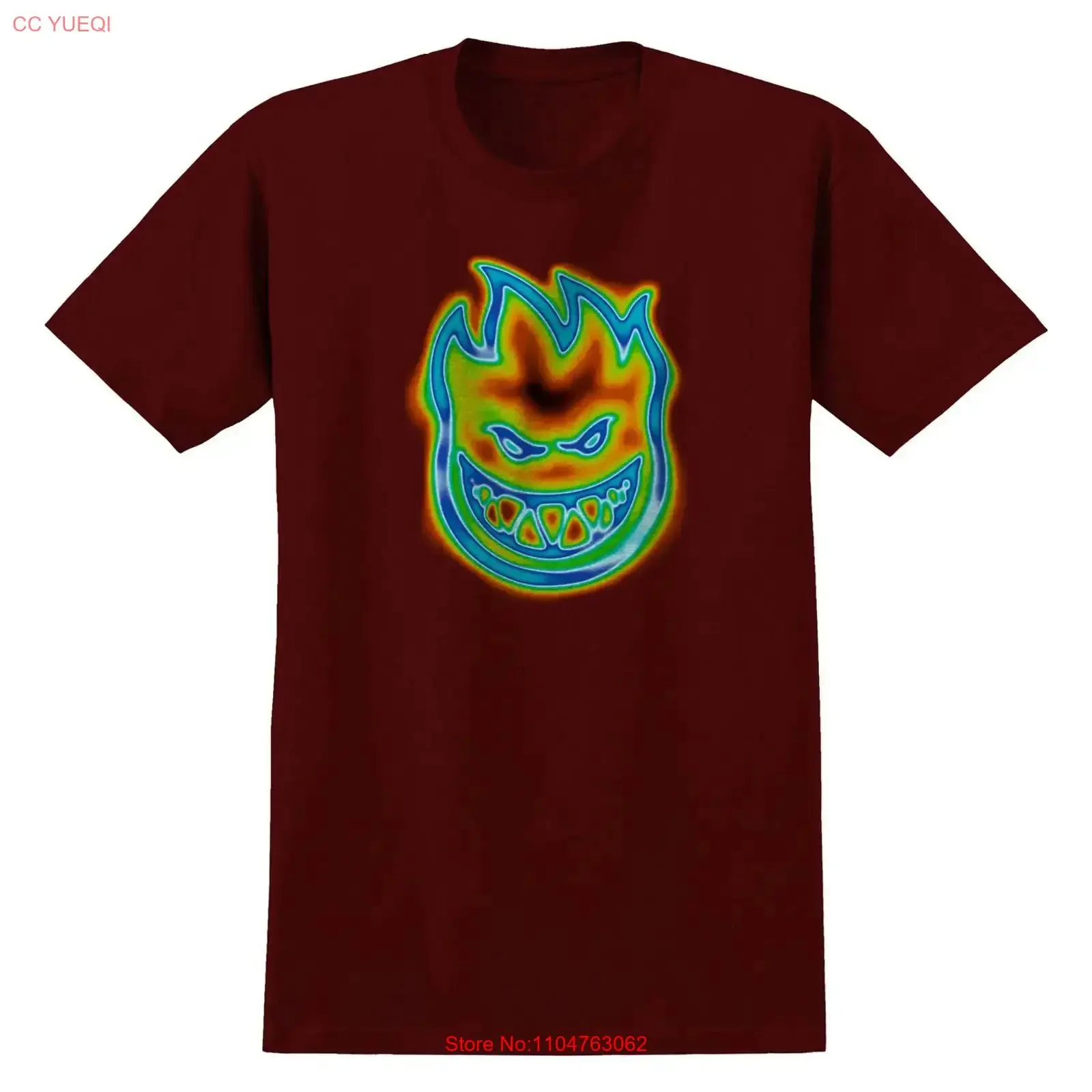 Camiseta Spitfire Wheels Radioactive Bighead color burdeos vintage, lavada, suave, transpirable, informal, elegante, ligeramente estilo streetwear para hombre