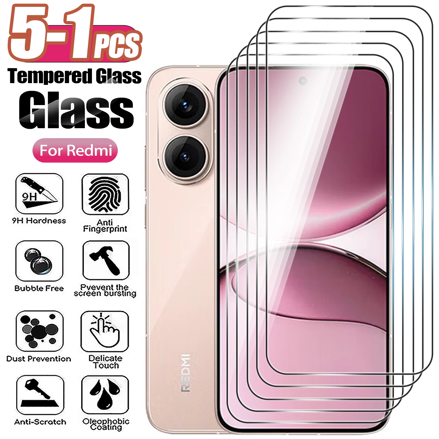 

5-1 шт. закаленное стекло для Redmi 13 4G 5G 14R 13C 12C 10X 10C Защитная пленка для экрана на Redmi TURBO 4 turbo 3 Glass