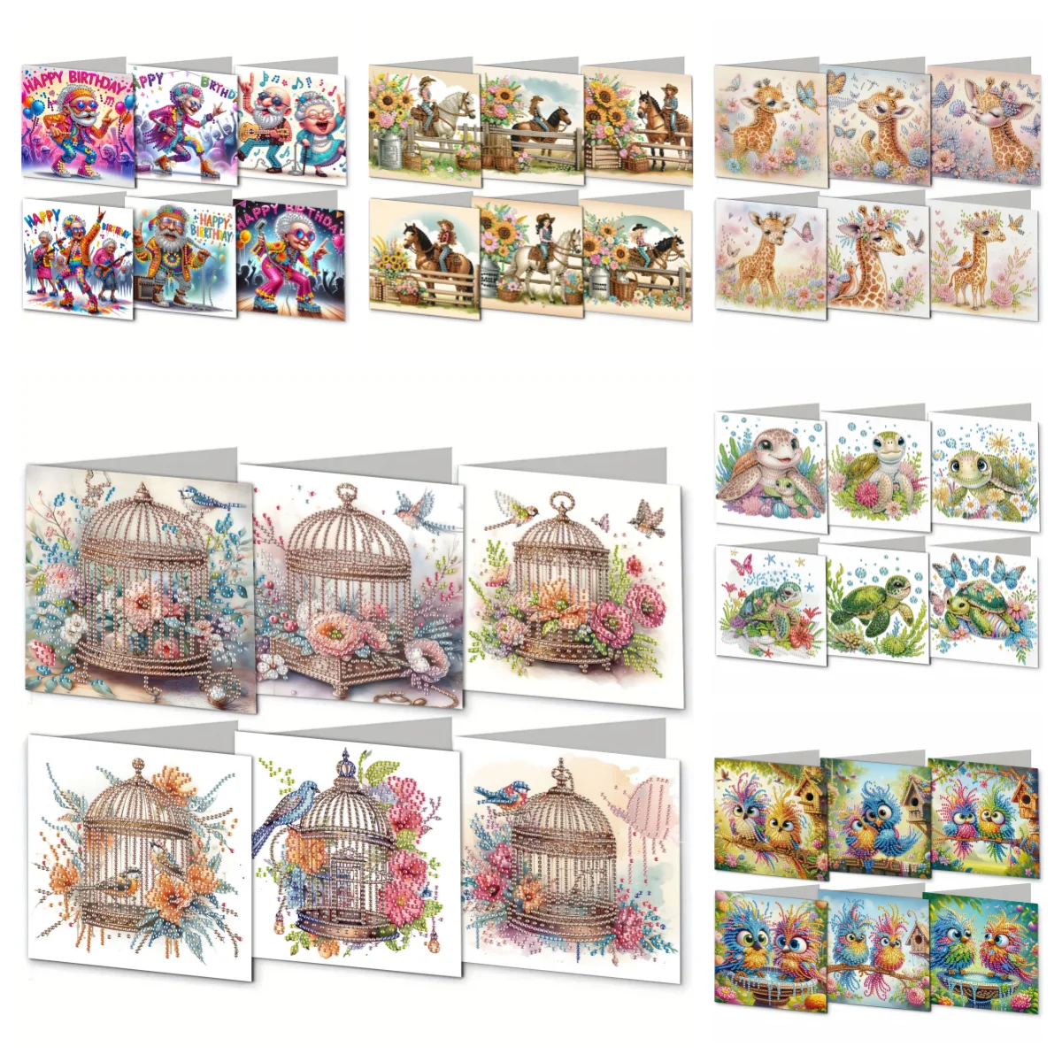 6 Diamond Painting Sets, DIY Paper Animal/Beauty/Grandma Pattern Greeting Cards and Postcards, Perfect for Festival Gifts