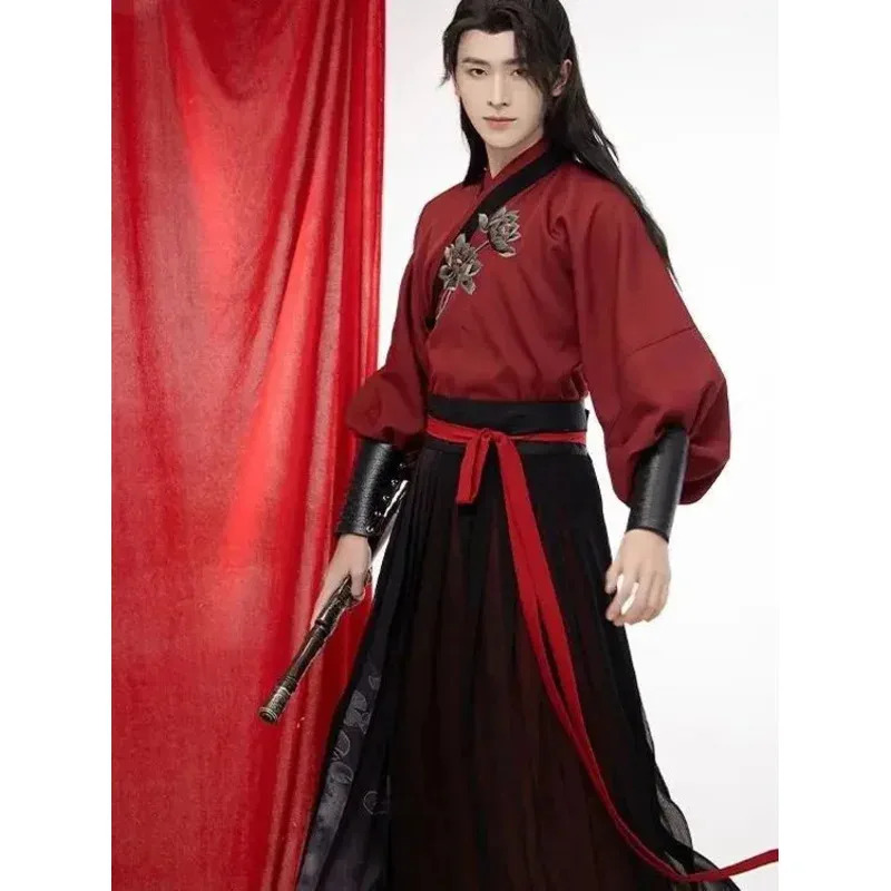 

zz04zz12Chinese Hanfu Men's Clothing Martial Arts Style Embroidery Clothes Chivalrous Scholar Weijin Dynasty Costume
