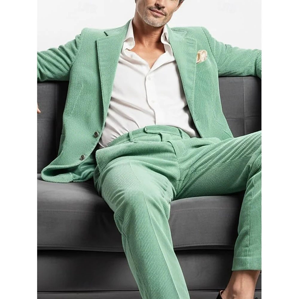 

Casual Daily Men's Suits Elegant Single Breasted Corduroy 2 Piece Jacket Pants Wedding Groomsmen Male Outfits