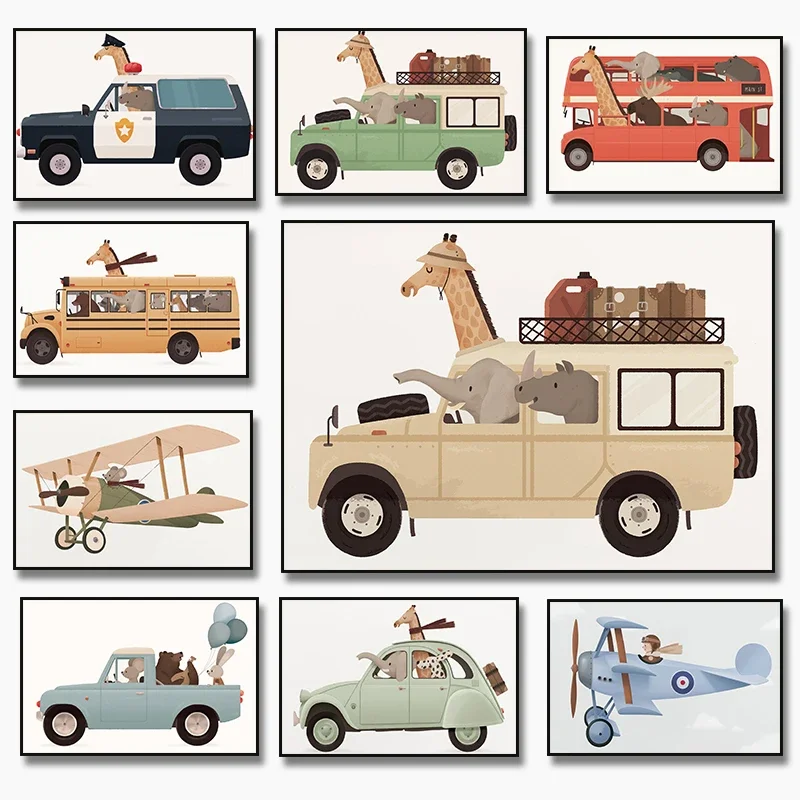 1pc frameless Canvas Painting Giraffe Elephant Bear Animal Car Travel Nursery Wall Art Canvas Painting Posters and Prints Wall P