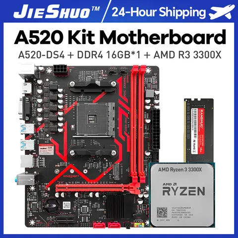 JIESHUO A520M placa base CPU Set AM4 Ryzen Kit con procesador de doble canal DDR4 3200MHz soporte enfriador M.2 NVME 4 * SATA3.0 WIN11