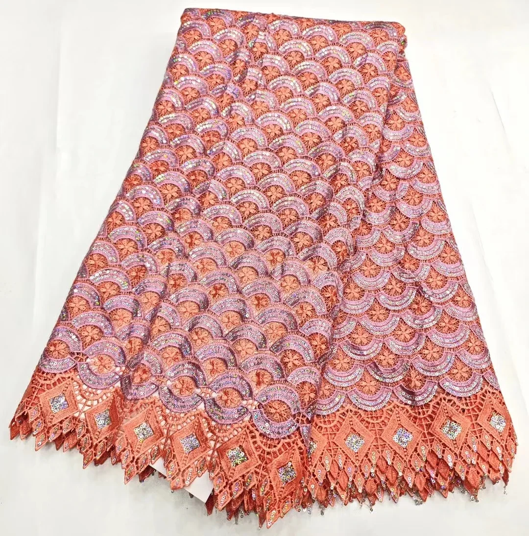 

2024 New Design Pink African Water Soluble Lace Fabric Sequins Guipure Cord Nigerian Lace Fabric For Women Party Dress PHD24111