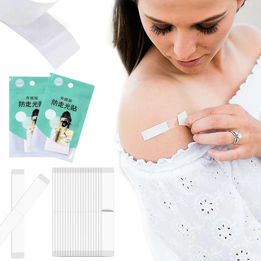 

10pcs Transparent Clear Double Sided Tape for Clothing Dress Body Skin Anti-exposure Adhesive Sticker Strips Bra Non-slip Fixed