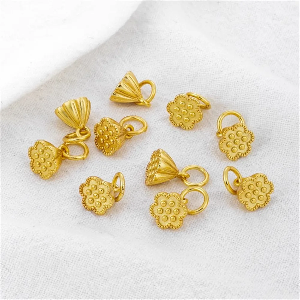 18K Gold-wrapped Golden Lotus Seed Shower Head, Small Pendant, DIY Bracelet, Necklace, Earrings, Jewelry Accessories, 8mm