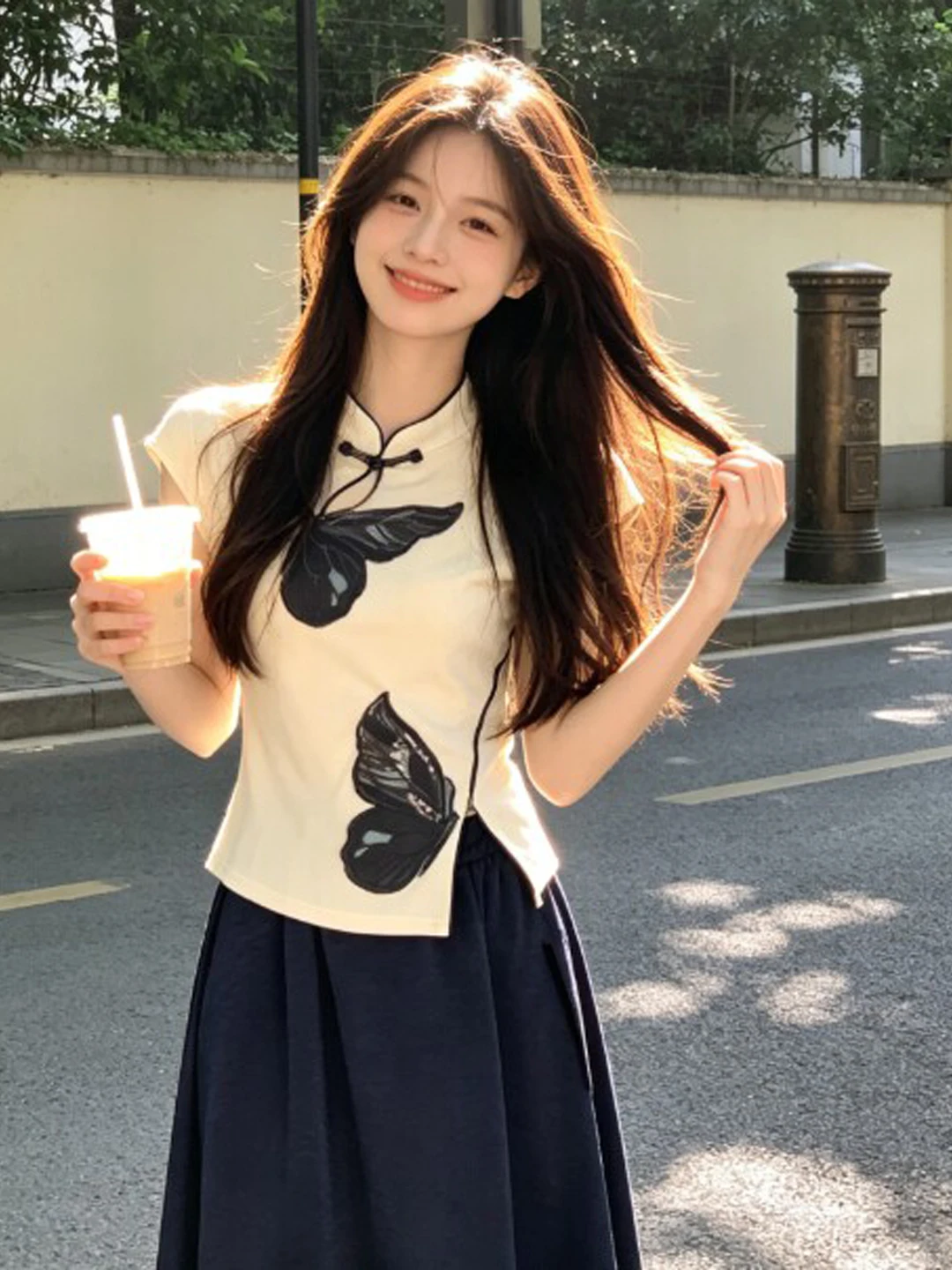 

Retro Chinese Style Fashion Set Unique Beautiful Stand Collar Shirt Half Skirt Two Piece Set Summer 2026 Women's Clothing