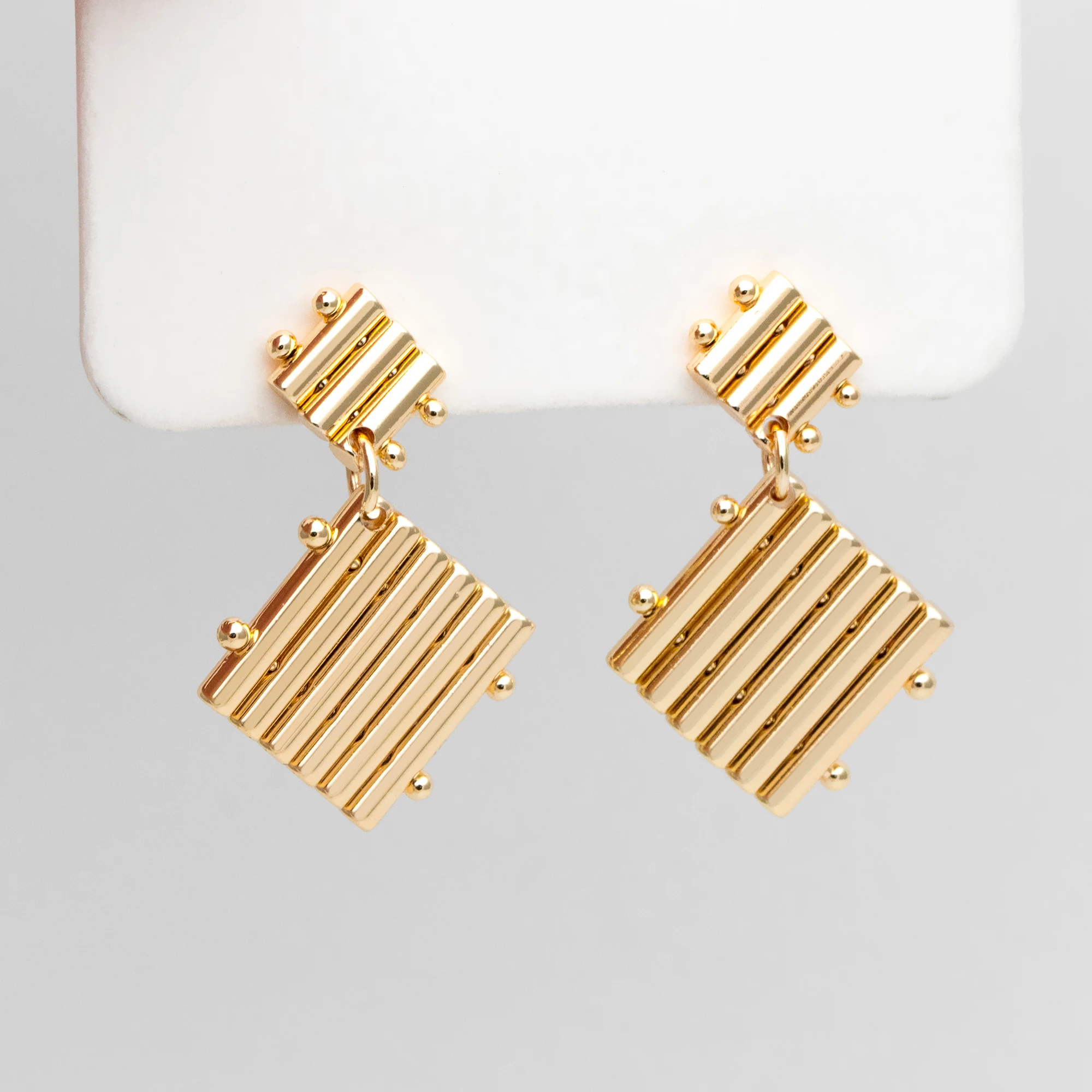 

4pcs Square Ear Posts 32x20mm, Real Gold Plated Brass Geometric Earring Studs (GB-3436)