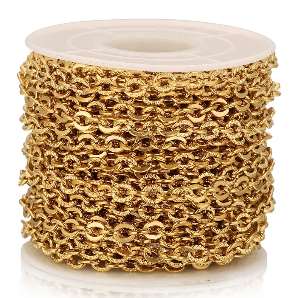 

1 Meter Stainless Steel O Shape Oval Chain Cross Textures Chains Link Roll for Jewelry Making Supplies DIY Necklace Keychains