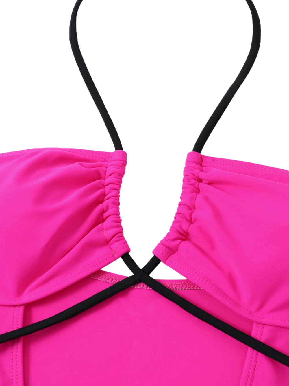 Neonrosa Einteiler-Badeanzug für Damen, Netzstoff, überkreuzte Krawatte, Taille, Bauchkontrolle, Badeanzug, sexy, tiefer V-Ausschnitt, verstellbare Strandmode
