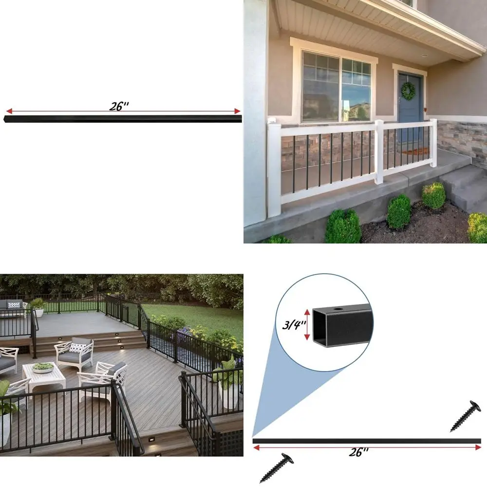 

25-Pack 26 x 3/4 Hollow Square Metal Balusters for Deck Stair Railing, 3/4 Diameter Black Deck Spindles
