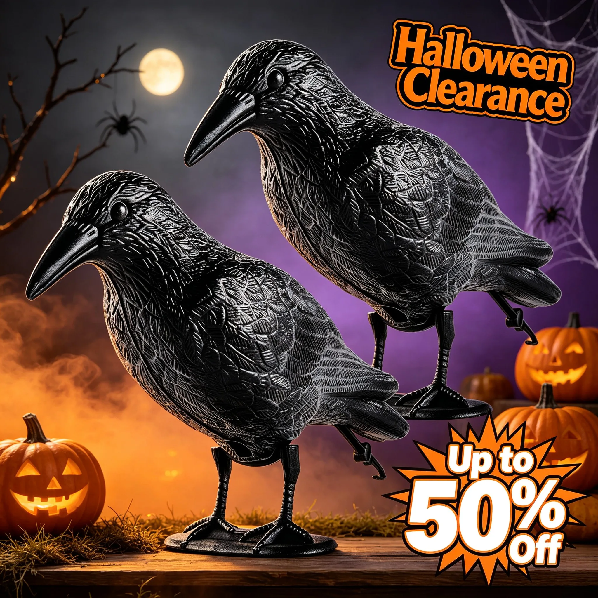 2 pièces de répulsif pour oiseaux en forme de corbeau noir pour Halloween, simulation de corbeau, répulsif pour oiseaux, décoration d'Halloween, fournitures de fête, statues de jardin.