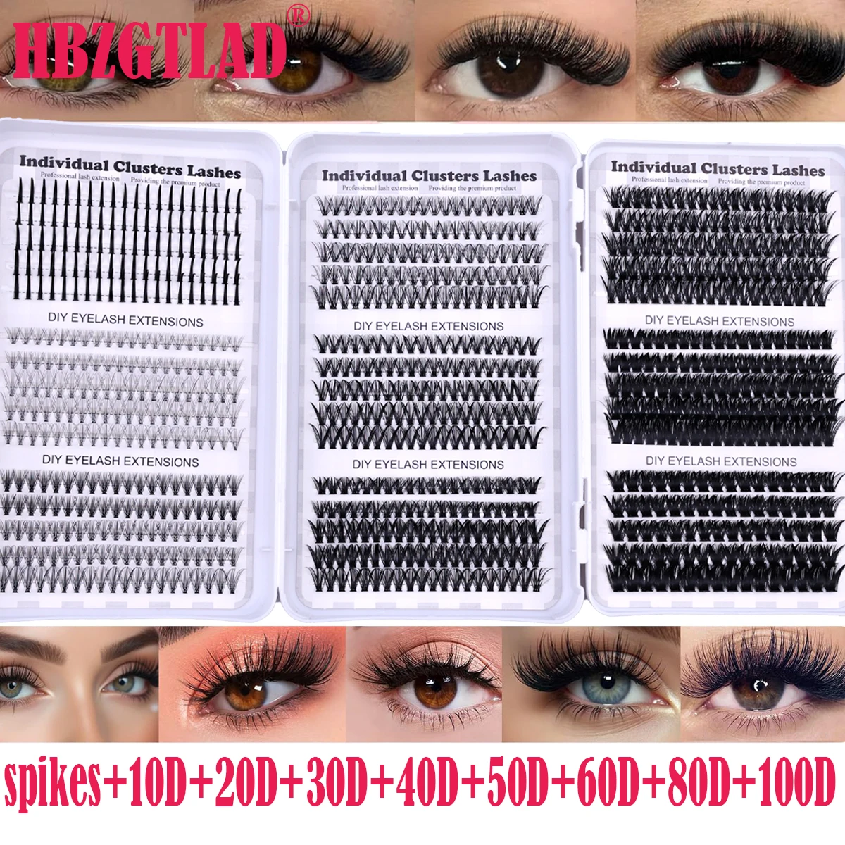HBZGTLAD45rows880 Extensiones de Pestañas en Grupo 10D-100D con Puntas, Grupos de Pestañas Finos, Grupos de Pestañas Individuales de Esponja, Puntas para Maquillaje