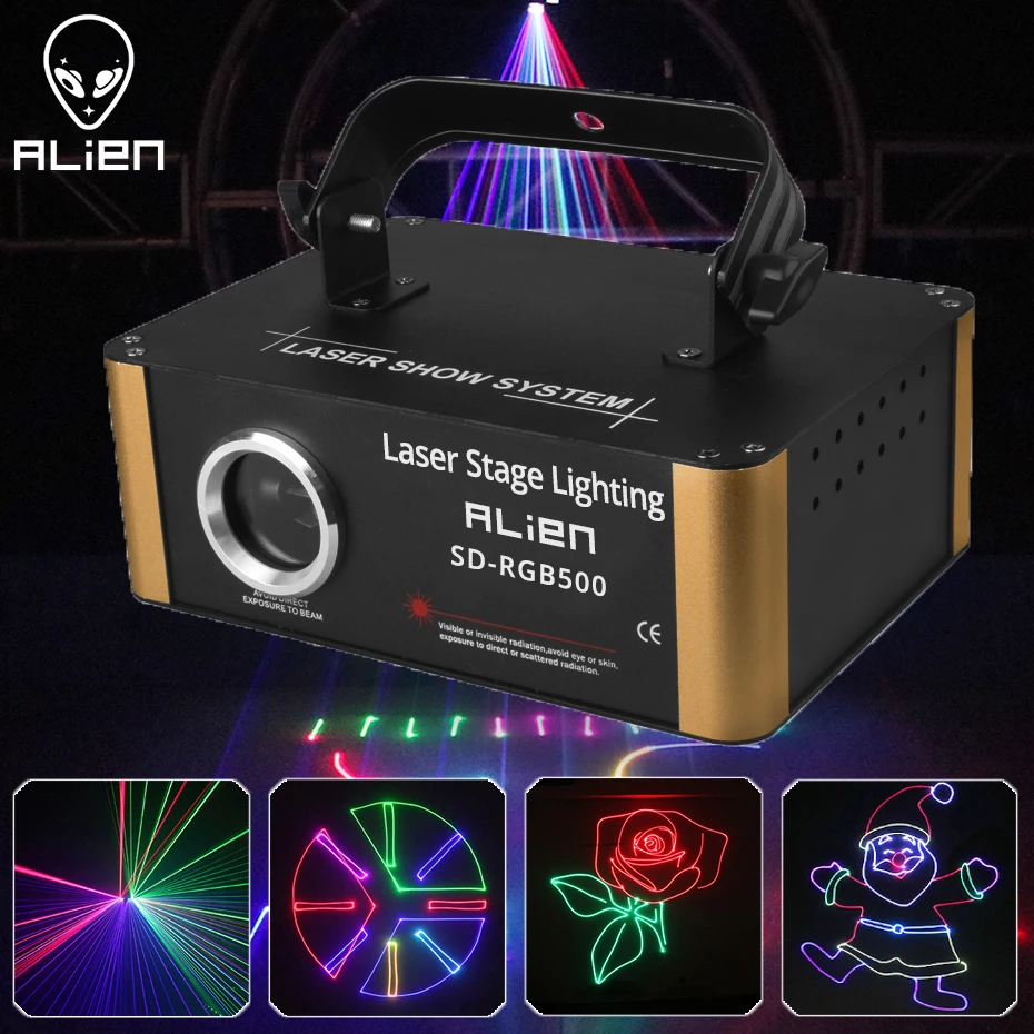 projetor laser de animacao alienigena 500mw rgb dmx cartao sd pro dj palco iluminacao efeito de festa casamento feriado clube bar scanner 01