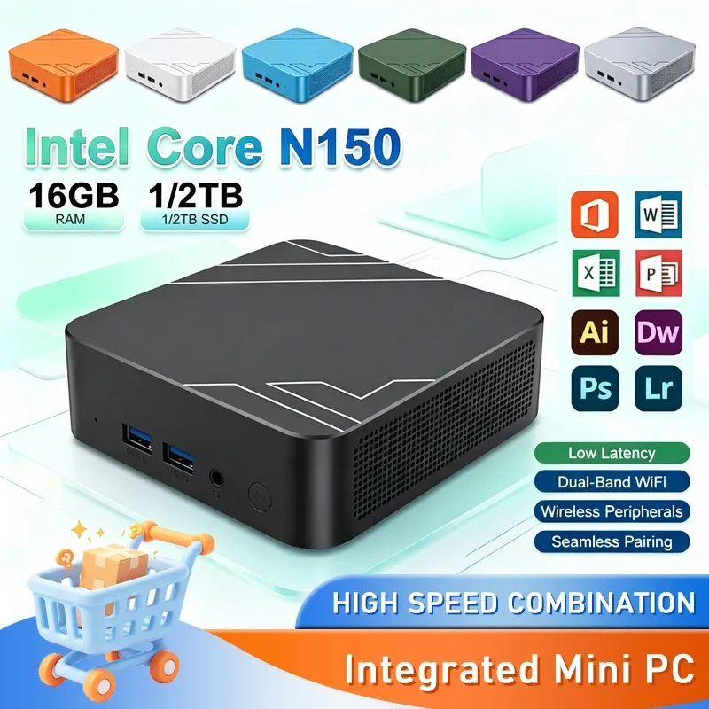 Mini PC Intel Core N150 Windows 11 Small Pocket Cmputer 16GB RAM 1/2TB SSD WIFI6 BT5.2 4K Desktop PC Gaming Computer
