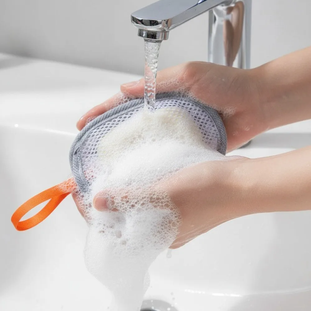 كيس صابون مع حبل للاستحمام، شبكة رغوية منزلية محمولة على الوجهين لغسل الوجه #3