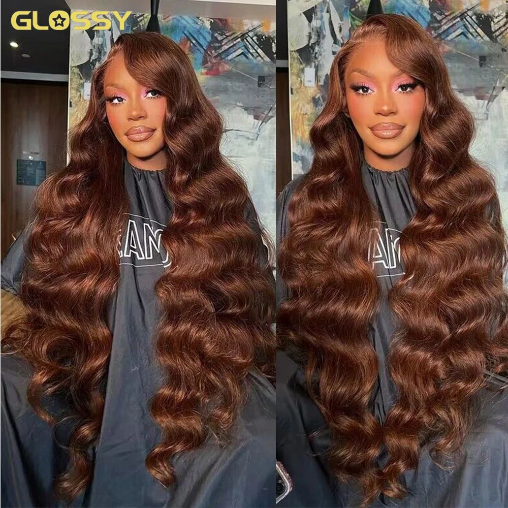 220% #33 Reddish Brown Body Wave 13x4 HD Lace Front Wig Indian Colored Honey Blonde Lace Frontal Human Hair Wig 30 Inch On Sale