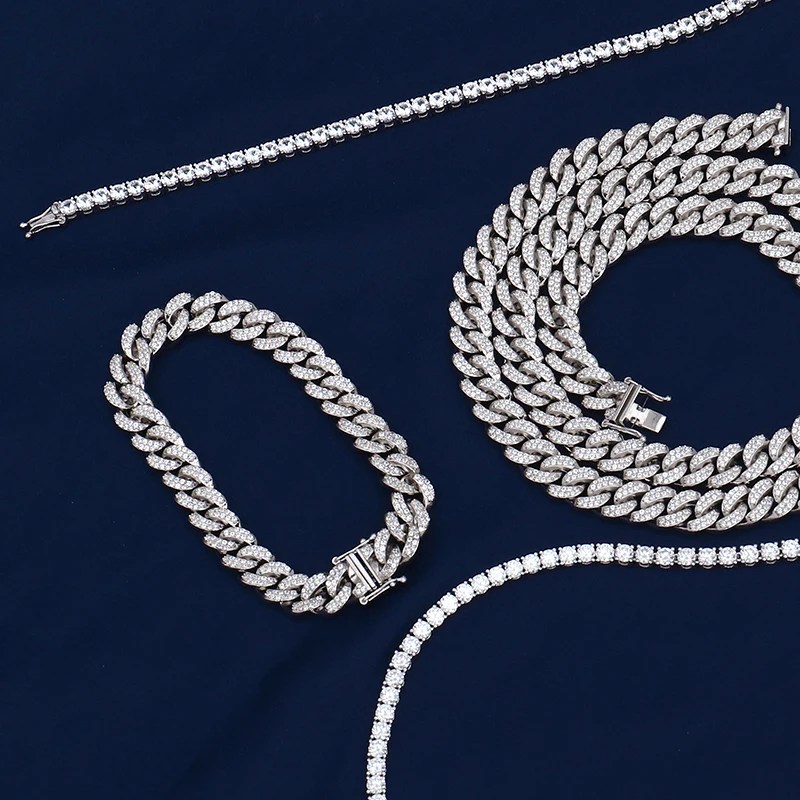 Trend .Fashion New White Moissanite Diamond 18inches Cuban Link Chain in Sterling Silver From China Manufacturer