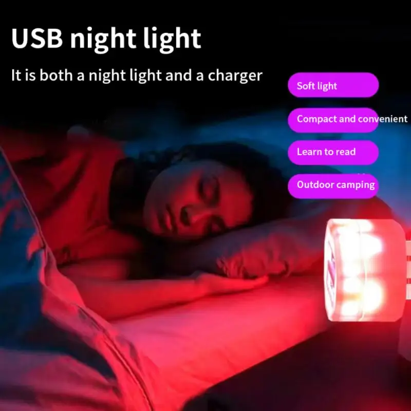 USB Plug LED Mini Night Light, Proteção para os olhos, Computador Mobile Power, Lâmpada de carregamento, Leitura, Livro, Iluminação