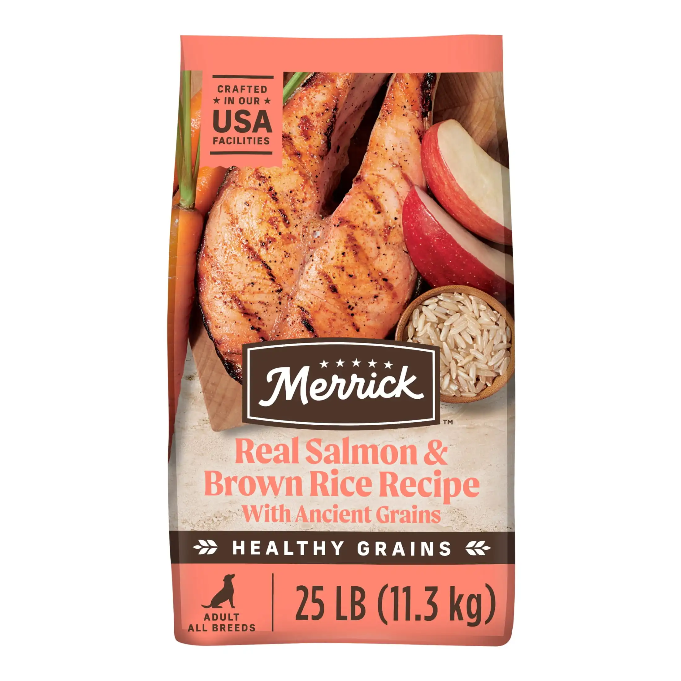 Healthy Grains Premium Adult Dry Dog Food, Wholesome and Natural Kibble with Salmon and Brown Rice, 25 lb. Bag
