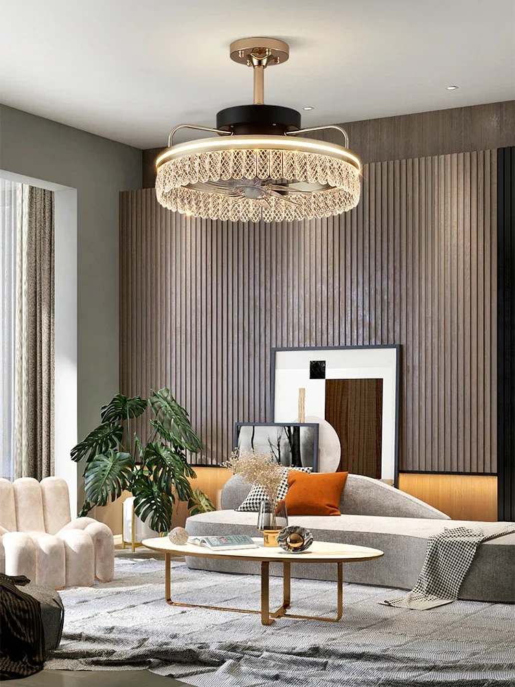 NewLustreDimmable LED Pendant Light Fan Light Light Luxury Modern Suspension Hanging Lamp Home Decor Appliance Living Room Foyer